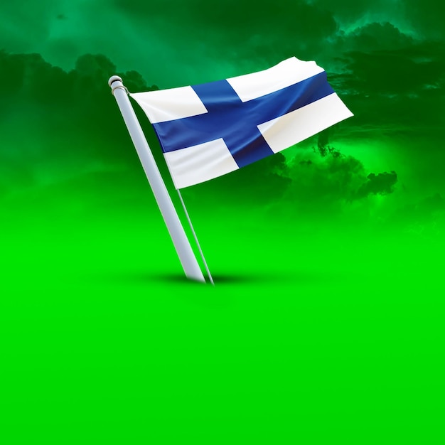 Una bandera de Finlandia en un fondo de nube verde que se usa para las redes sociales