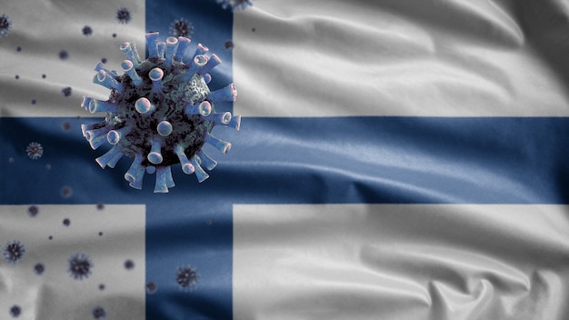 Bandera de Finlandia ondeando y concepto de coronavirus 2019 nCov.