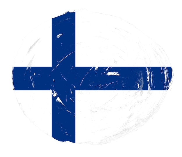 Foto bandera de finlandia pintada sobre un fondo de pincel de trazo blanco angustiado