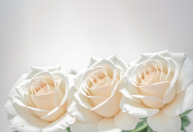 bandera de flores de rosa blanca flor de rosa blanca sobre fondo blanco tarjeta floral de boda celebración invitación de despedida saludo condolencias IA generativa