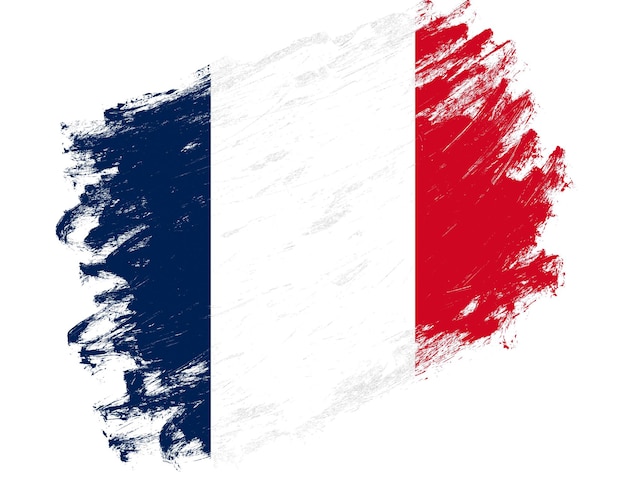Bandera de Francia pintada sobre un fondo blanco de trazo de pincel grunge