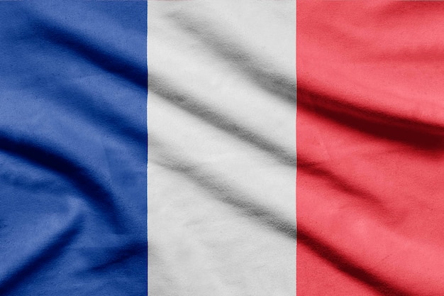 Bandera de Francia sobre tela ondulada.