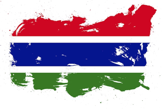 Bandera de Gambia con efecto de trazo de pincel grunge pintado sobre fondo blanco
