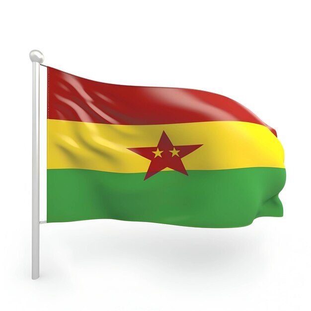 Bandera de Ghana en un asta de bandera aislado sobre fondo blanco 3d