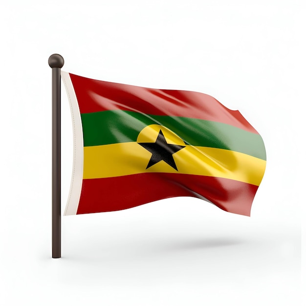 Bandera de ghana sobre fondo blanco aislado con trazado de recorte ilustración 3D