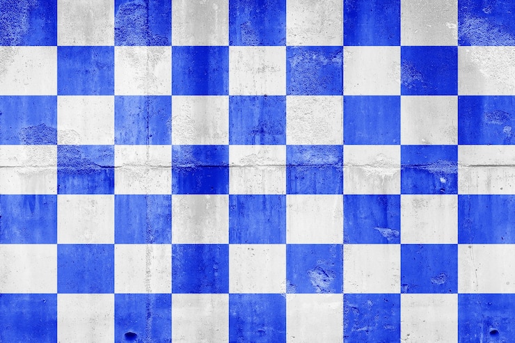Foto bandera de golf azul a cuadros en un fondo grunge