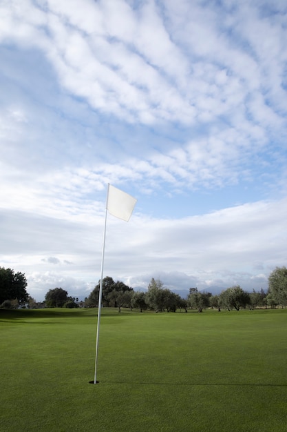 Bandera de golf ondeando en el campo de golf