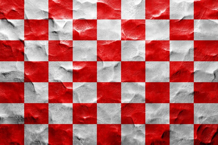 Foto bandera de golf roja a cuadros en un fondo grunge