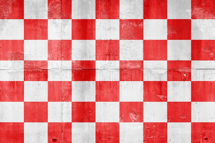 Foto bandera de golf roja a cuadros en un fondo grunge