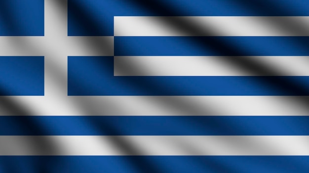 Bandera de Grecia ondeando en el viento Ilustración 3d de bandera voladora de página completa