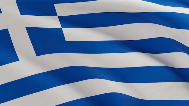 Bandera de Grecia ondeando en el viento, micro textura de tela en calidad 3D render