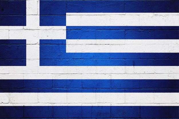 Foto bandera, de, grecia, pintado, en, un, pared