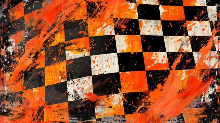 Foto bandera grunge checker con diseño abstracto naranja y negro