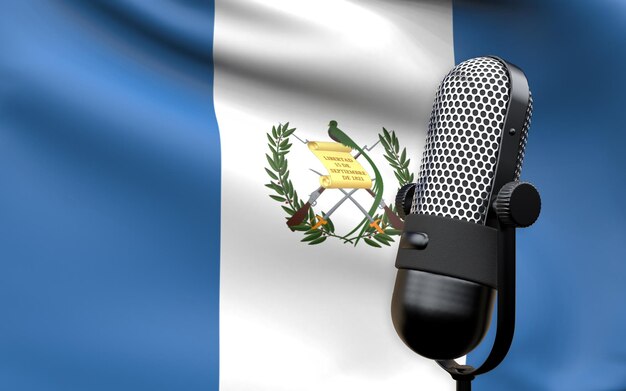 Foto bandera de guatemala con imagen de representación 3d de micrófono