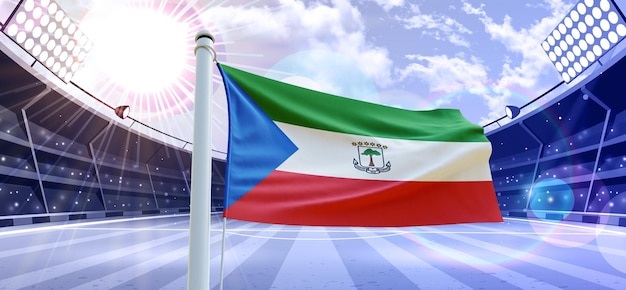 Bandera de Guinea Ecuatorial Bandera 3d en un campo de fútbol