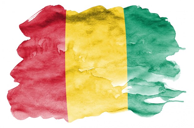 La bandera de Guinea se representa en estilo líquido acuarela aislado en blanco