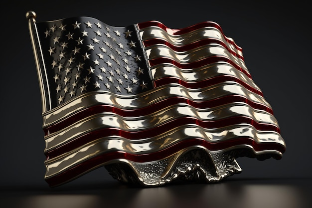 Una bandera hecha de oro y plata con la bandera americana.