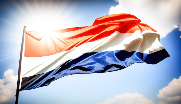 Bandera holandesa y rayas en el cielo soleado IA generativa