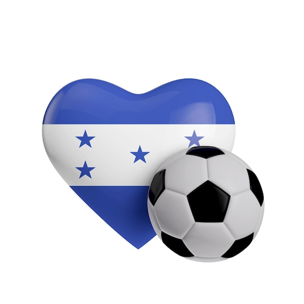 Bandera de Honduras en forma de corazón con un balón de fútbol Love football 3D Rendering