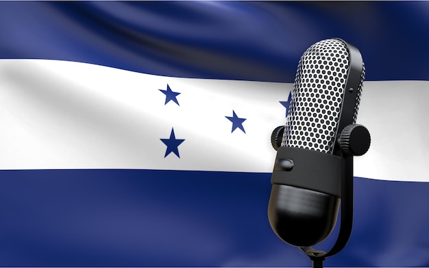 Bandera de Honduras con imagen de renderizado 3d de micrófono