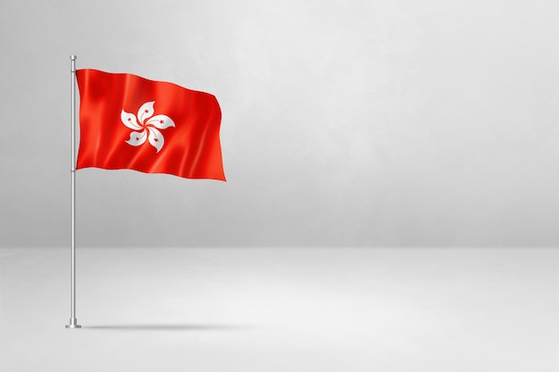 Bandera de Hong Kong aislada sobre fondo de pared de hormigón blanco