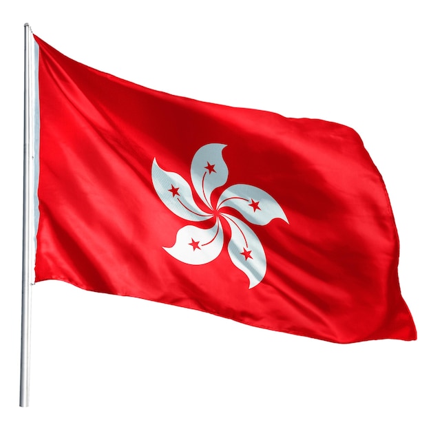 La bandera de Hong Kong png agita una pegatina con el símbolo nacional en un fondo transparente