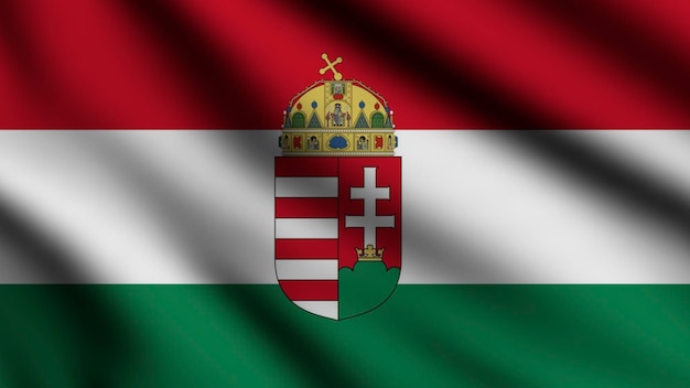 Bandera de Hungría ondeando en el viento Ilustración 3d de bandera voladora de página completa