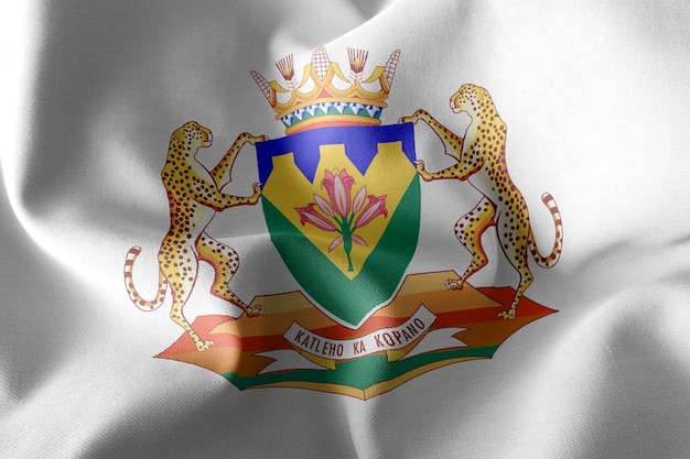 La bandera de ilustración 3D del Estado Libre es una región de Sudáfrica ondeando en el fondo textil de la bandera del viento