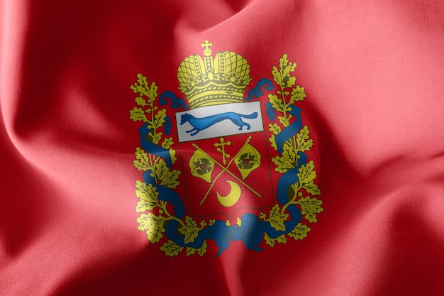 La bandera de ilustración 3D del Óblast de Oremburgo es una región de Rusia ondeando en el fondo textil de la bandera del viento