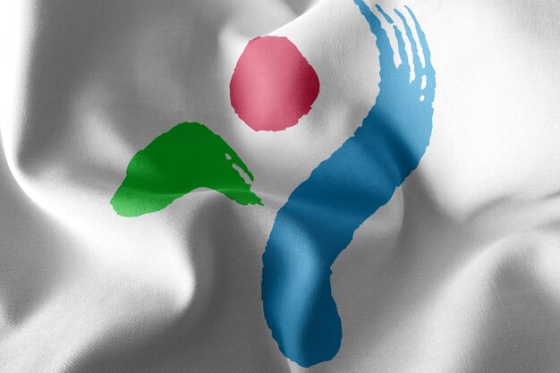 La bandera de ilustración 3D de Seúl es una región de Corea del Sur ondeando en el fondo textil de la bandera del viento