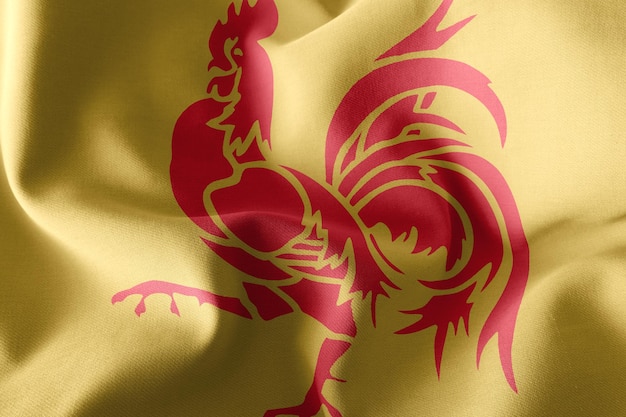 La bandera de ilustración 3D de Valonia es una región de Bélgica. Ondeando en el fondo textil de la bandera del viento