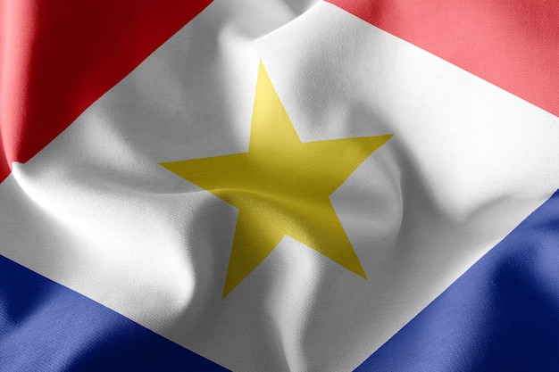 La bandera ilustrada en 3D de Saba es una región de los Países Bajos ondeando en el fondo textil de la bandera del viento