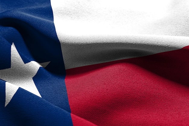 La bandera ilustrada en 3D de Texas es un estado de los Estados Unidos ondeando en el viento