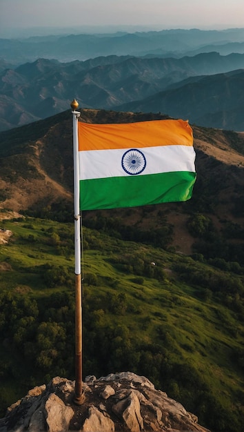 Bandera India en cima alta y ventosa