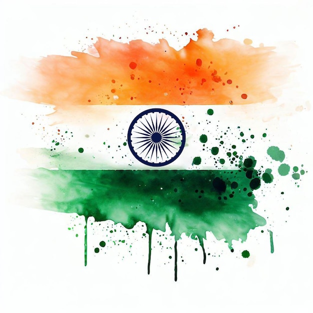 Bandera india Fondo de acuarela con Ashoka chakra