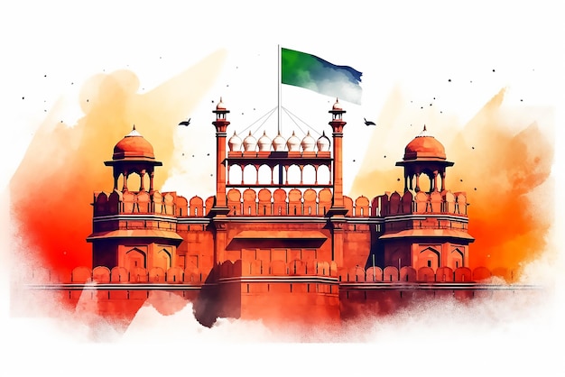 La bandera de la India en el Fuerte Rojo de Delhi