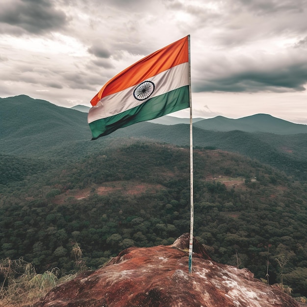 Bandera india ondeando en la colina ai generativo