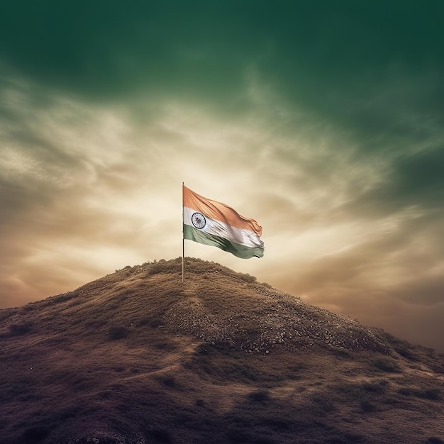 La bandera de la India ondeando en la colina Generativo ai