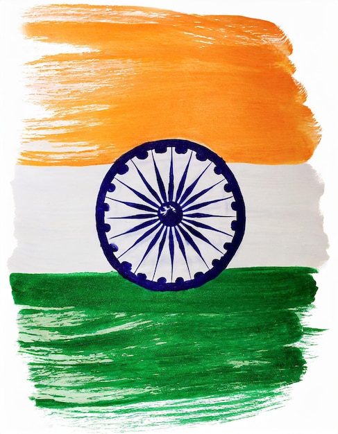 Bandera de la India pintada a mano aislada en fondo blanco Día de la República Día de la Independencia
