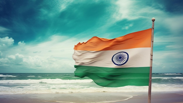 Bandera de la India en la playa