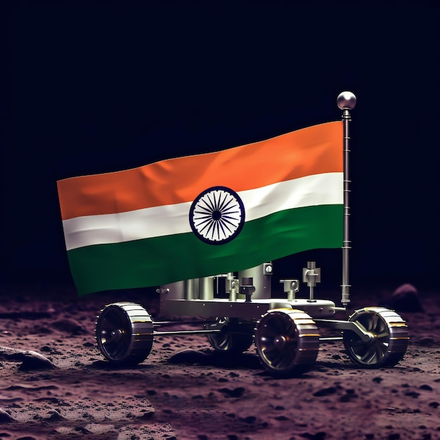 Foto la bandera india y el rover pragyan de chandrayaan hacen historia de la luna