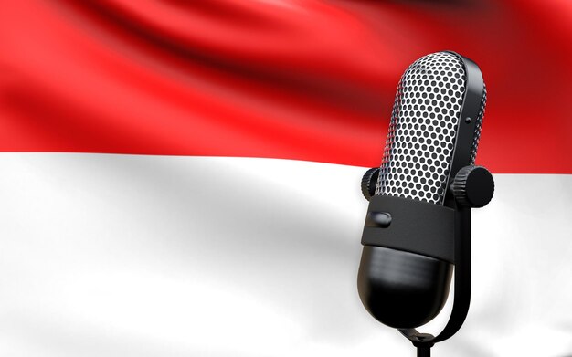 Bandera de indonesia con imagen de renderizado 3d de micrófono