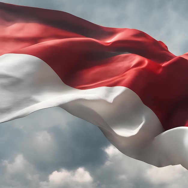 Foto la bandera de indonesia o mónaco ondeando en el viento cuando está nublado durante el día