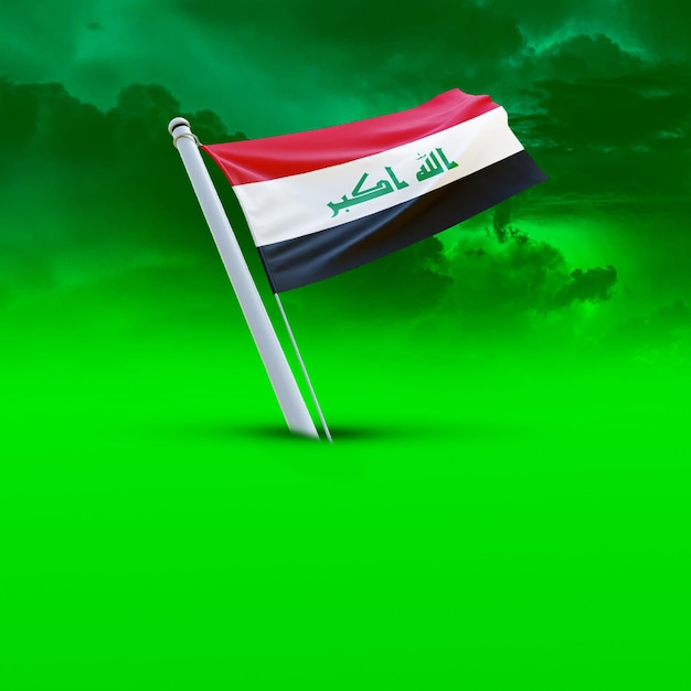 Una bandera de irak en un fondo de nube verde que se usa para las redes sociales