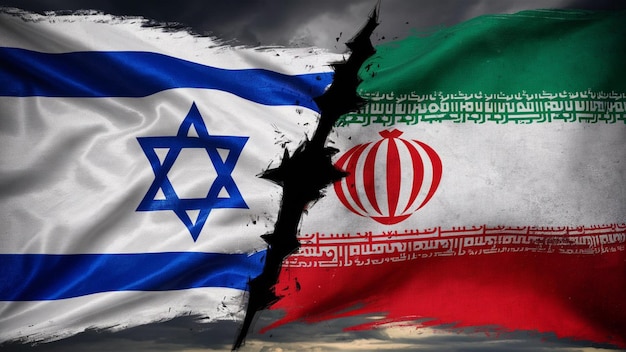 Foto bandera de irán contra la de israel