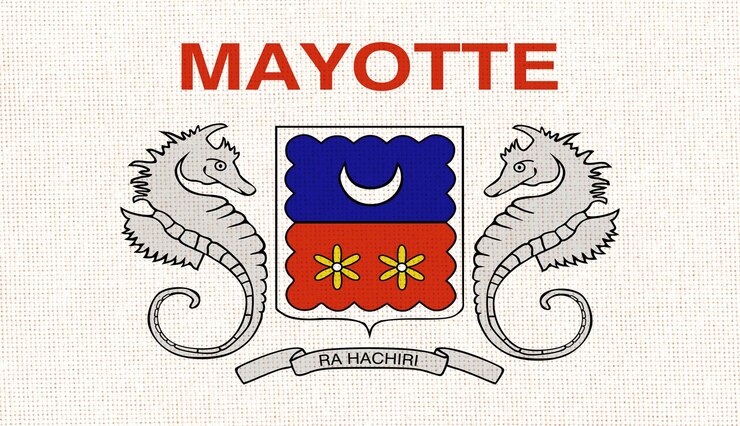 Foto bandera de la isla de mayotte en la superficie de la tela del departamento de ultramar