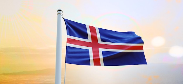 Bandera de islandia 3d bandera ondeando banner y fondo