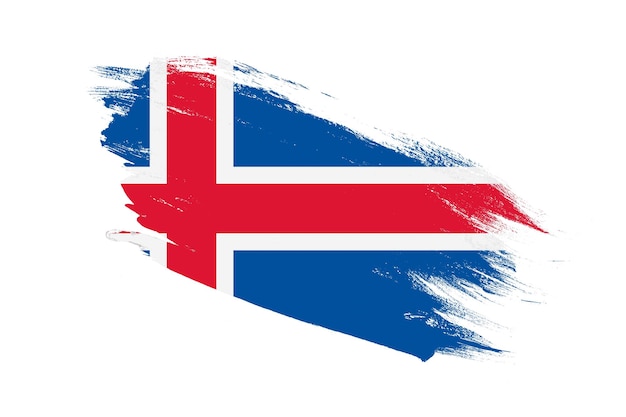 Bandera de Islandia con efectos pintados de pincel de trazo sobre fondo blanco aislado