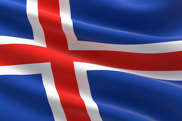 Bandera de Islandia. Ilustración 3d de la bandera islandesa ondeando.