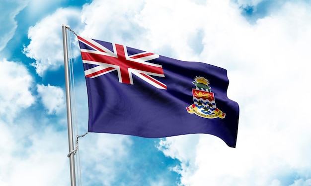 Bandera de las Islas Caimán ondeando en el fondo del cielo 3D Rendering